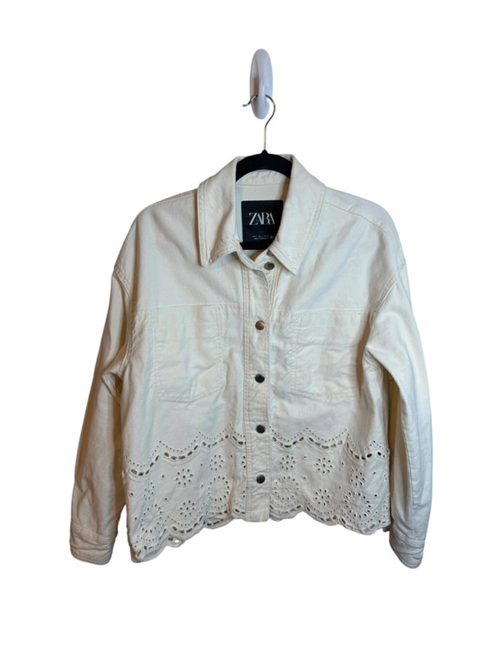 Zara Ivory Denim Eyelet Jacket